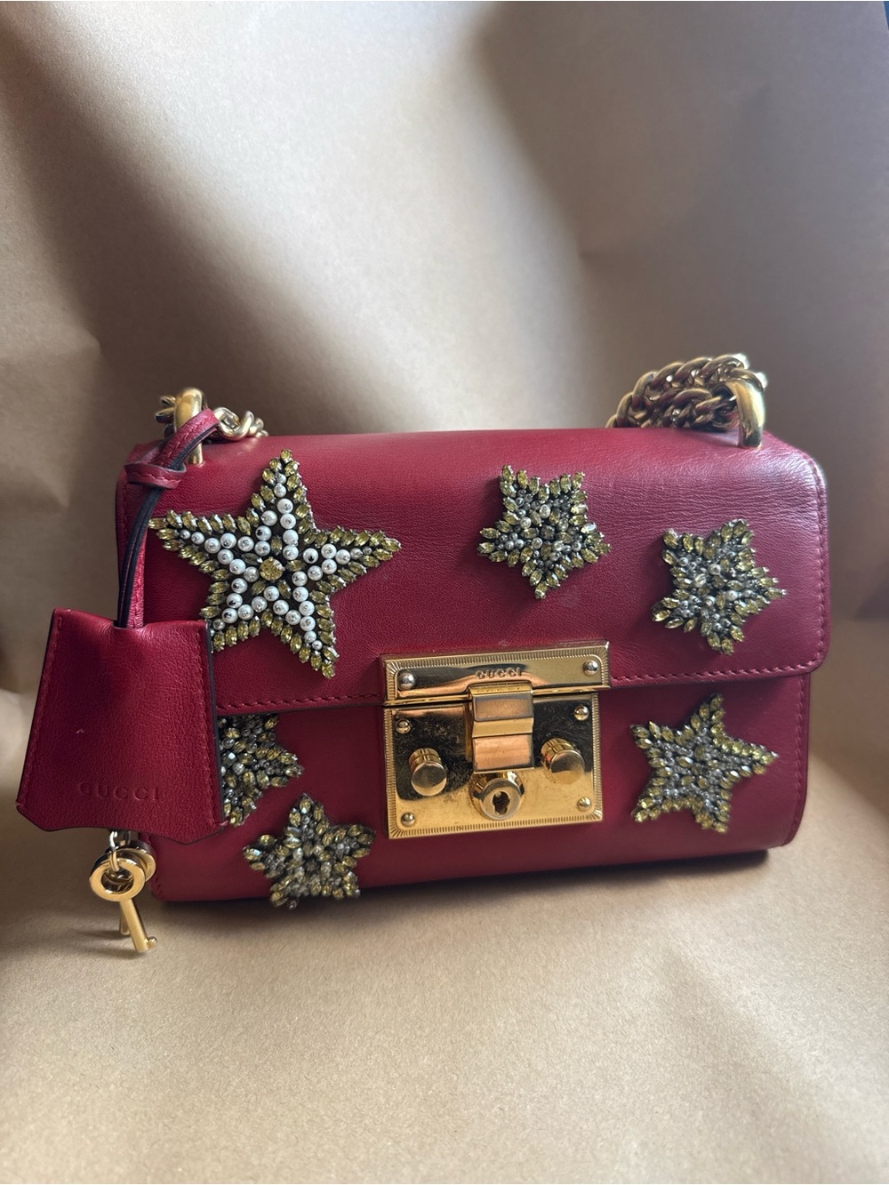 Gucci Red CrossBag with Star Accents